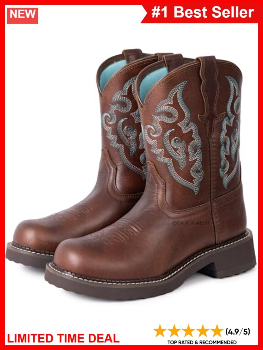 Full Grain Leather Cowgirl Ankle Boots Round Toe Pull On Embroidered Western